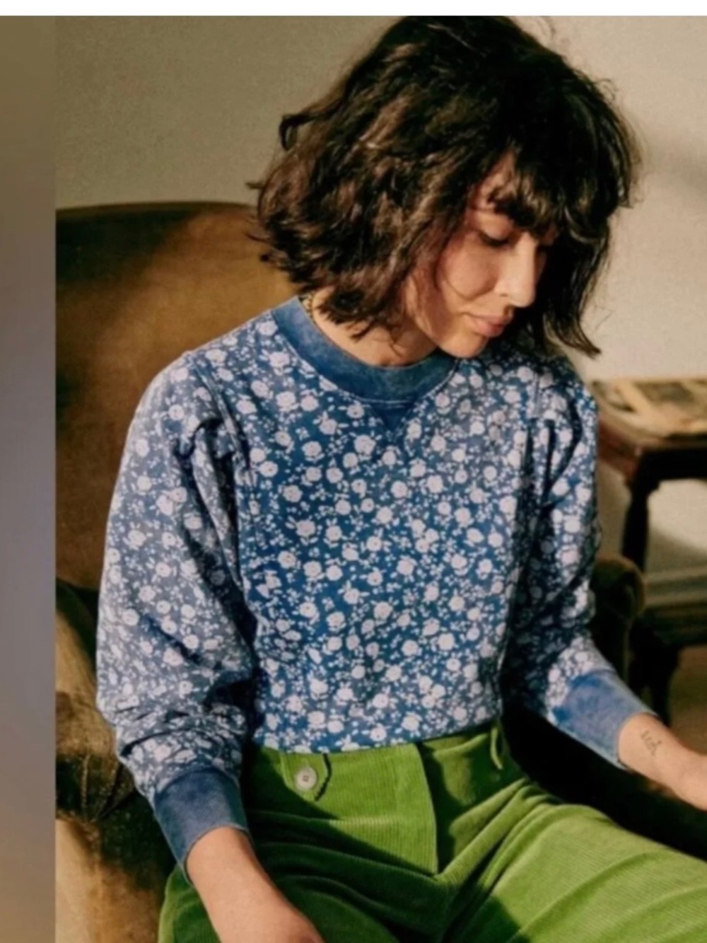 Sezane Alexa Sweatshirt in Blue Floral, size S
